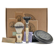 Shaving kit gift set with brush, razor, and soap from Captain Fawcett 
