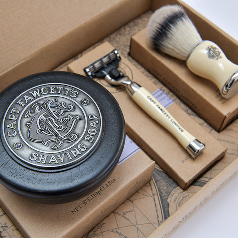 Faux Shave Brush, Razor & Soap Gift Set