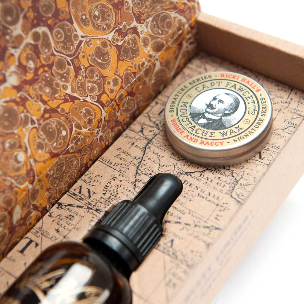 Captain Fawcett Booze & Baccy moustache wax and beard oil