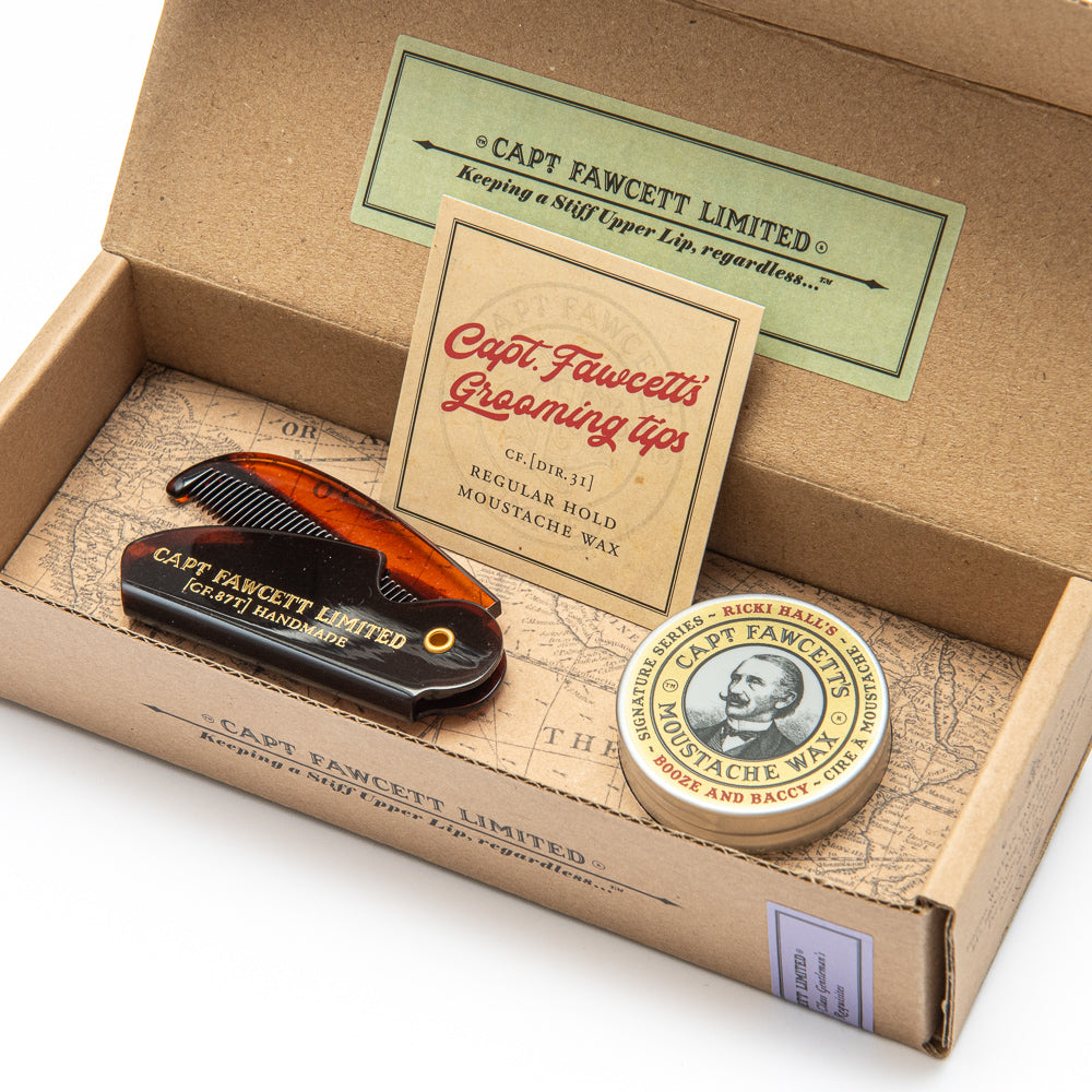 Moustache Wax & Folding Pocket Comb | Captain Fawcett