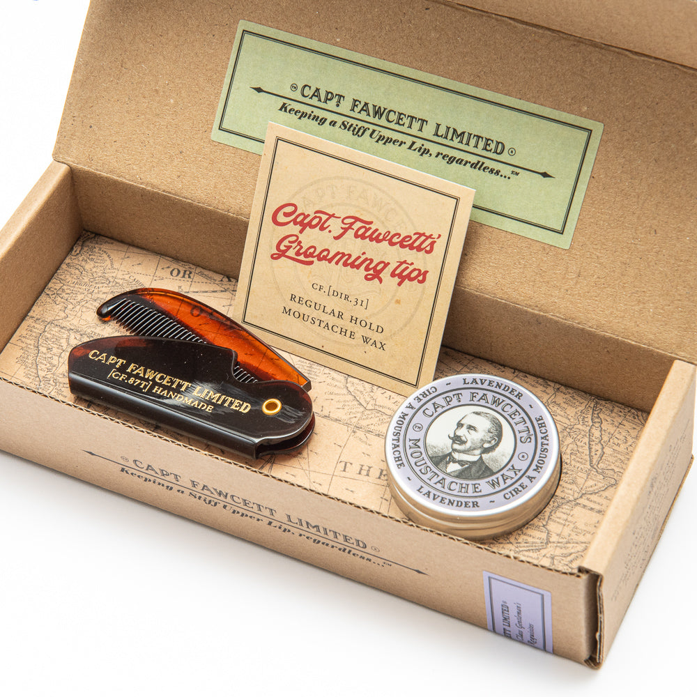Lavender Moustache Wax & Folding Pocket Comb