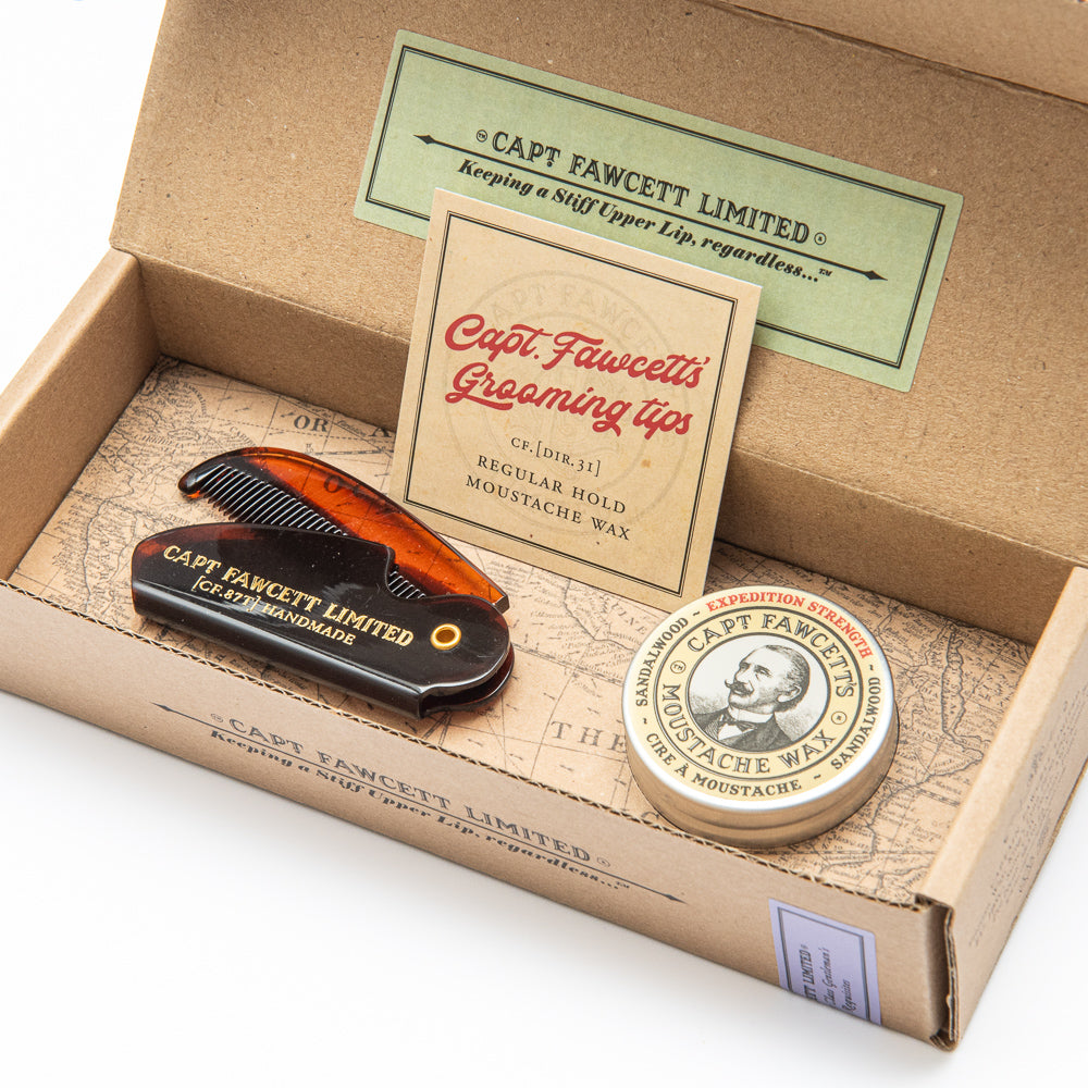 Moustache Wax & Folding Pocket Comb | Captain Fawcett