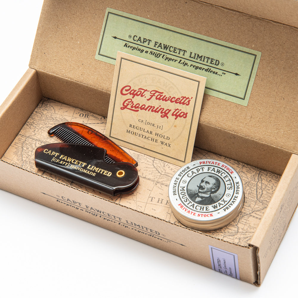 Moustache Wax & Folding Pocket Comb | Captain Fawcett