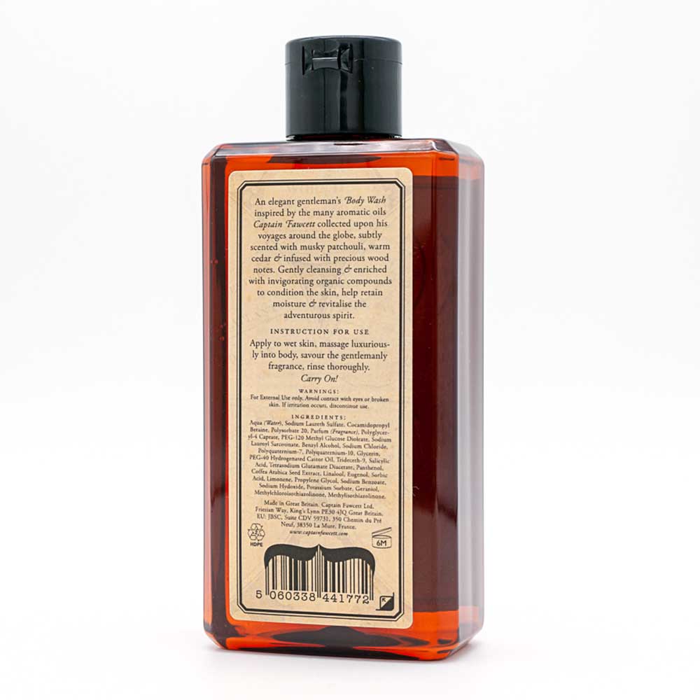 Bottle of Captain Fawcett body wash shower gel