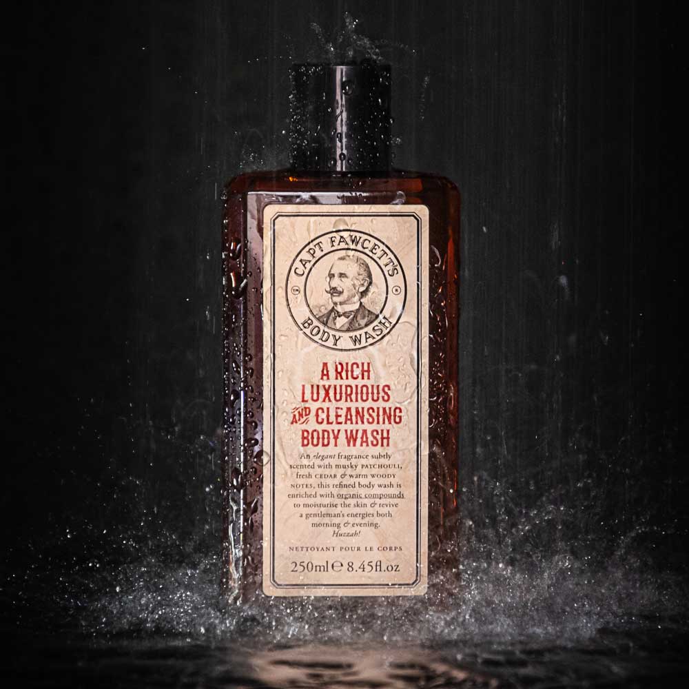 Bottle of Captain Fawcett body wash shower gel