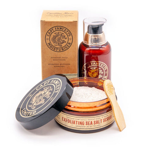 Captain Fawcett exfoliating scrub and moisturiser set