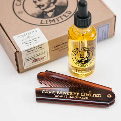 Captain Fawcett's Private Stock Beard Oil & Folding Pocket Comb
